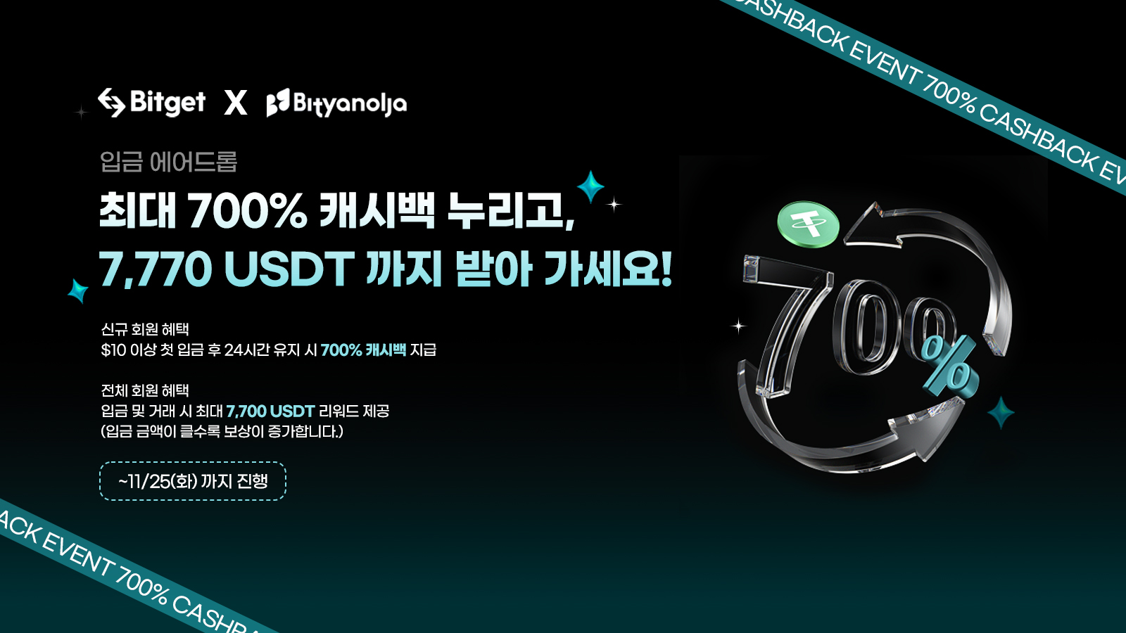 💰 최대 700% 캐시백 & 7,770 USDT 보상 이벤트